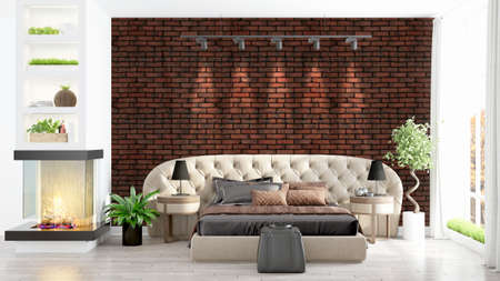Modern bright interior . 3D rendering