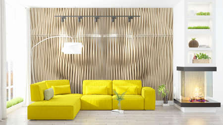 Modern bright interior . 3D rendering