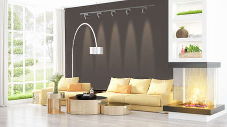 Modern bright interior . 3D rendering