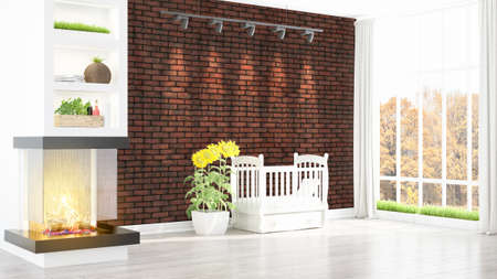 Modern bright interior . 3D renderingの写真素材