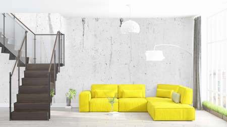 Modern bright interior . 3D renderingの写真素材