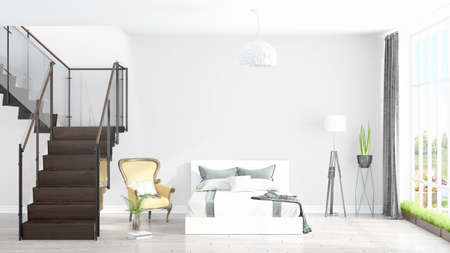 Modern bright interior . 3D renderingの写真素材