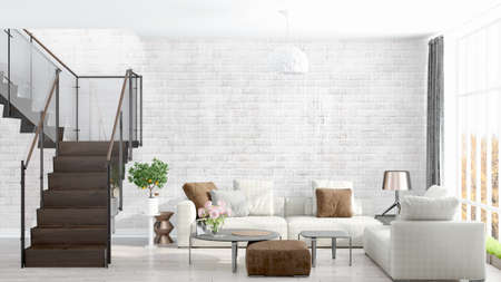 Modern bright interior . 3D renderingの写真素材