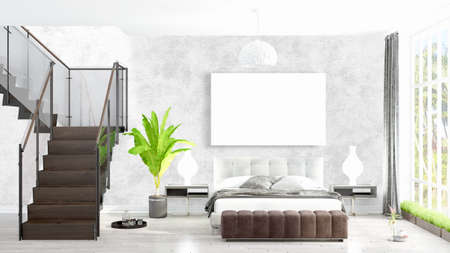 Beautiful living room interior with mock up poster frame. 3D rendering