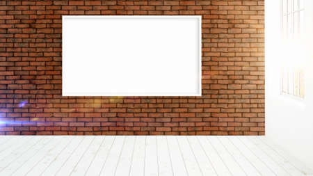 Modern bright interior with empty frame . 3D rendering