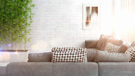 Modern bright interior . 3D rendering