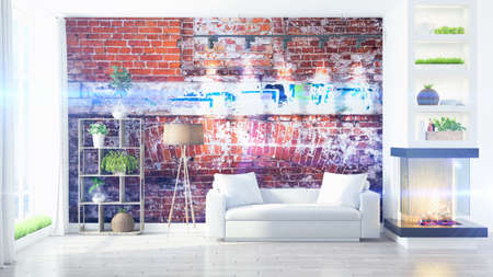 Modern bright interior . 3D rendering