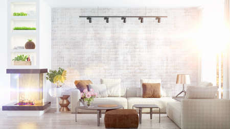 Modern bright interior . 3D rendering