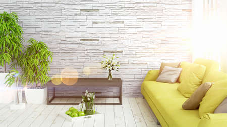 Modern bright interior . 3D renderingの写真素材
