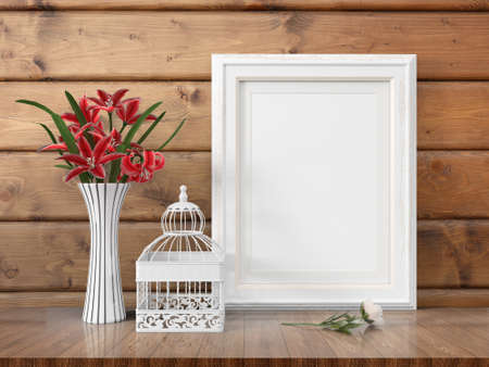 Mock up blank frame. 3d renderingの写真素材