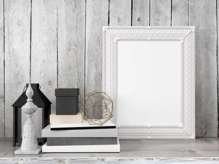 Mock up blank photo frame on the table. 3d rendering