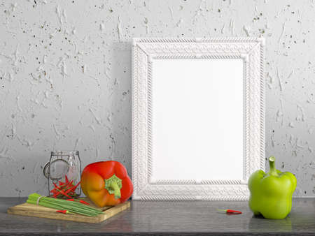 Mock up blank photo frame on the table. 3d rendering