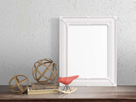 Mock up blank photo frame on the table. 3d rendering