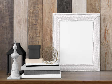 Mock up blank photo frame on the table. 3d rendering