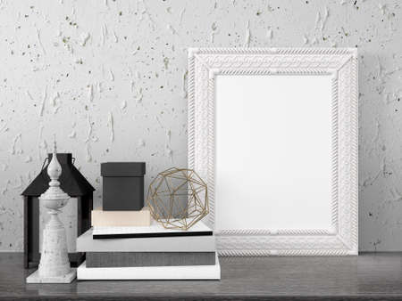 Mock up blank photo frame on the table. 3d rendering