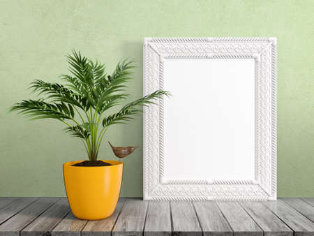 Mock up blank photo frame on the table. 3d rendering