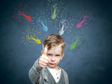 Children idea with draft lamp, boy came up with idea