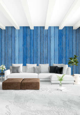 Modern loft interior bedroom or living room with eclectic wall with space. 3D rendering.の写真素材