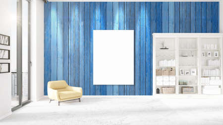 Fashionable modern loft interior in vogue with empty frame and copyspace in horizontal arrangement. 3D rendering.の写真素材