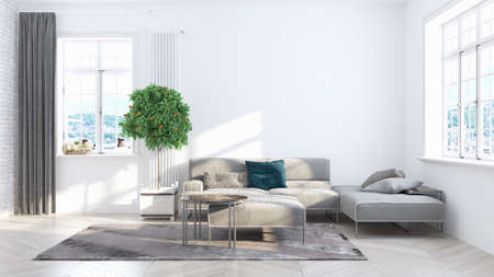 Living room interior in scandinavian style . 3D rendering