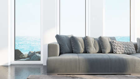 Modern Design living room interior with sea view . 3D rendering