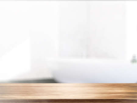 Table on defocuced interior background. 3D renderingの写真素材