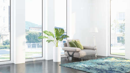Modern design living room interior with beautiful view . 3D rendering