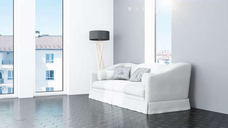 Modern design living room interior with beautiful view . 3D rendering