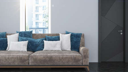 Modern design living room interior with beautiful view . 3D rendering