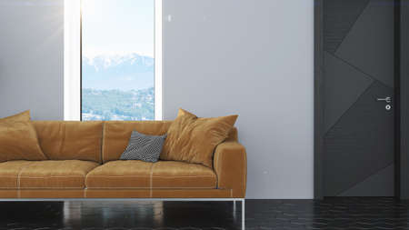 Modern design living room interior with beautiful view . 3D renderingの写真素材