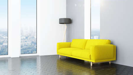 Modern design living room interior with beautiful view . 3D rendering