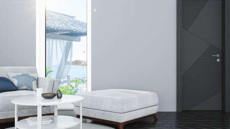 Modern design living room interior with beautiful view . 3D rendering