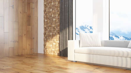 Modern design living room interior with beautiful view . 3D rendering