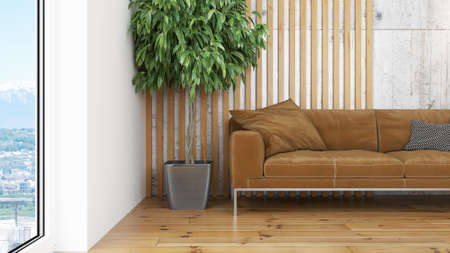 Modern design living room interior with beautiful view . 3D rendering
