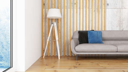 Modern design living room interior with beautiful view . 3D rendering