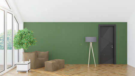 Modern design living room interior with beautiful view . 3D rendering