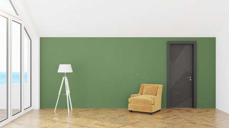 Modern design living room interior with beautiful view . 3D rendering