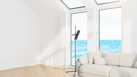 Modern design living room interior with beautiful view . 3D renderingの写真素材