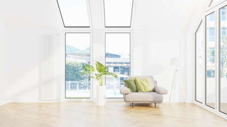 Modern design living room interior with beautiful view . 3D renderingの写真素材