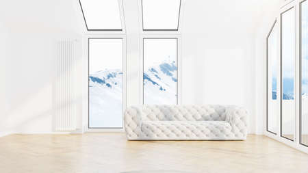 Modern design living room interior with beautiful view . 3D rendering