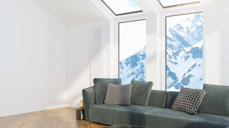 Modern design living room interior with beautiful view . 3D renderingの写真素材