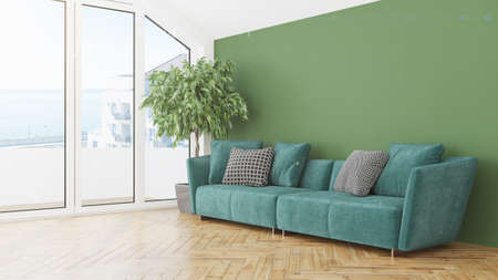 Modern design living room interior with beautiful view . 3D renderingの写真素材