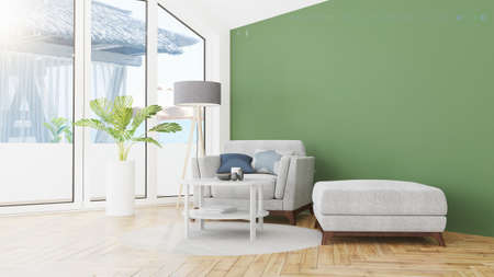 Modern design living room interior with beautiful view . 3D rendering