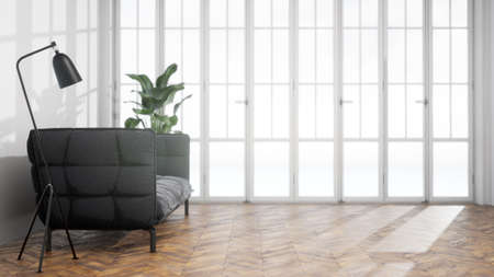 Modern design living room interior with beautiful view . 3D rendering