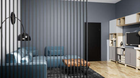 Modern design living room interior with beautiful view . 3D rendering