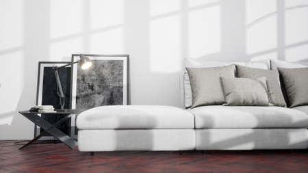 Modern design living room interior with beautiful view . 3D rendering