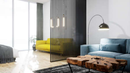 Modern design living room interior with beautiful view . 3D rendering