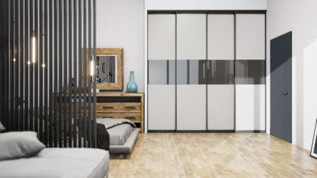Modern design living room interior with beautiful view . 3D rendering