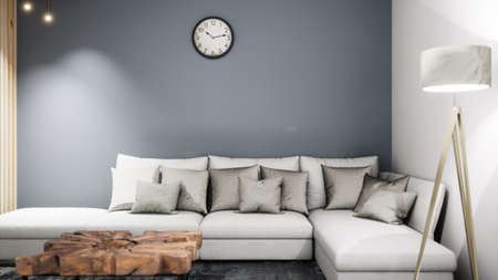 Modern design living room interior with beautiful view . 3D rendering