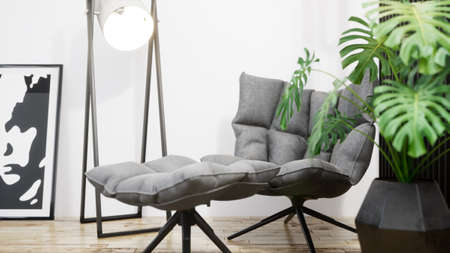 Modern design living room interior with beautiful view . 3D rendering